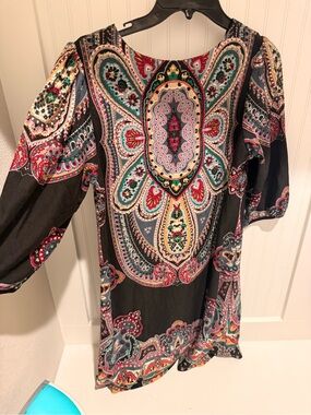 Printed Mini Dress in Black with Multicolor Paisley